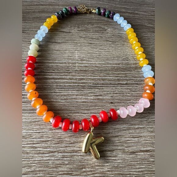 Colorful Beaded Necklace letter K A1226 - Picture 3 of 5